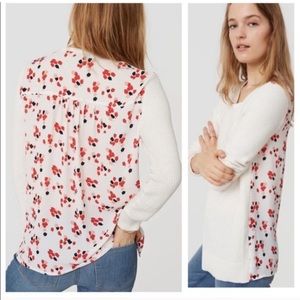 LOFT White and Red Floral Sweater
